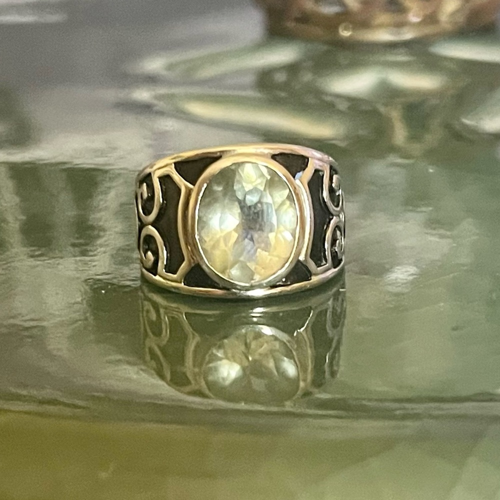 Thick Sterling Silver Large Oval Diamond CZ Ring